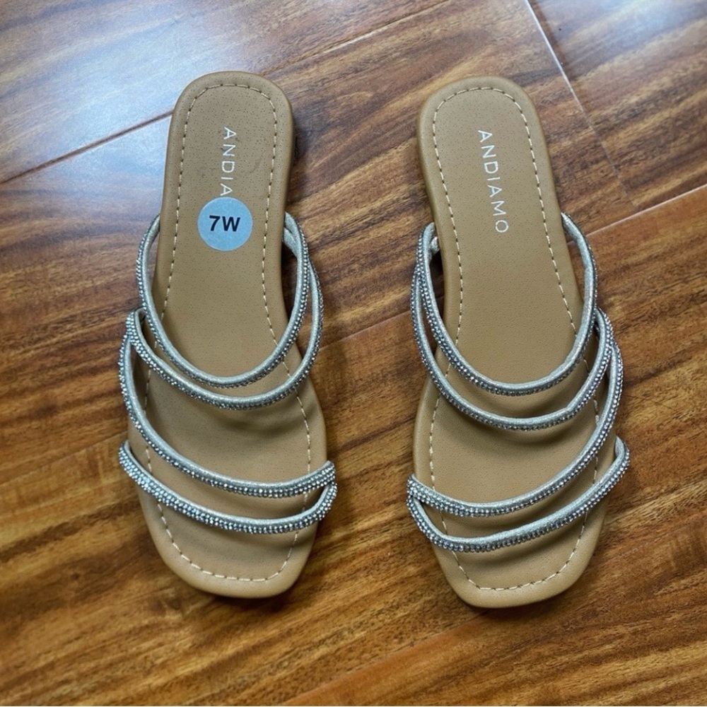 Andiamo Womens Silver Bling Strappy Flat Sandals Size 7W Boho Beach Girlhoodcore